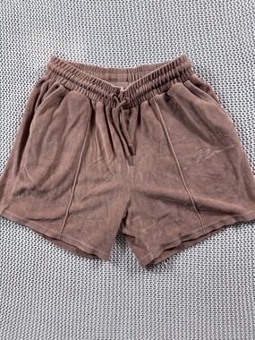 boohooMAN Man Signature Velour Shorts Mocha Brown Drawstring Size M